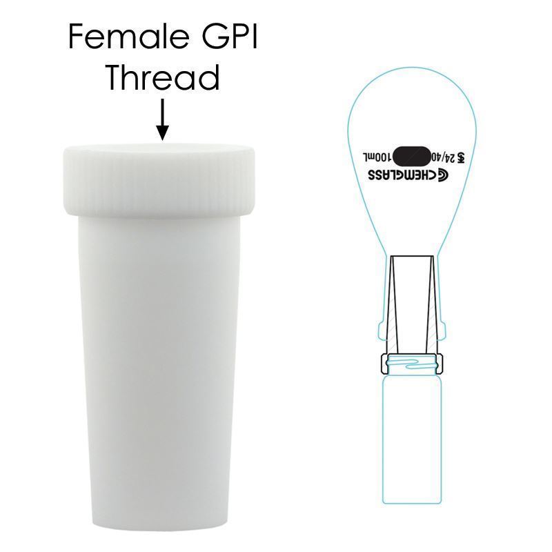 Chemglass CG-1057-06 PTFE Adapter 24/40 Inner to 22 mm Female Thread for Scintillation Vials 3 Height Transfer 