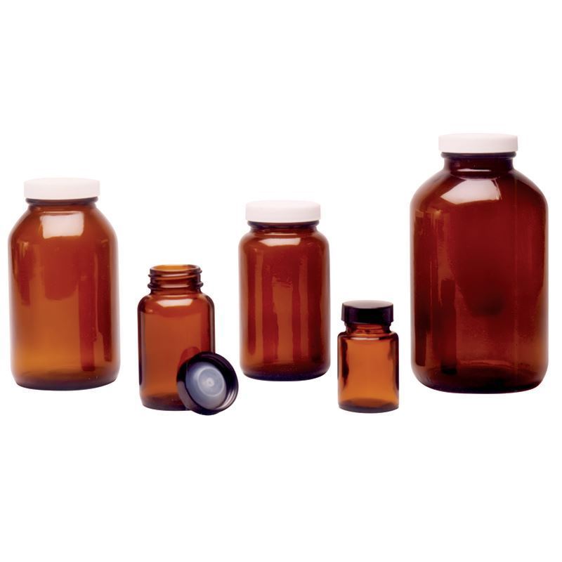 Clear Glass Jugs, 4 liter with 38-400 Green Thermoset F217 PTFE Lined Caps,  case/4