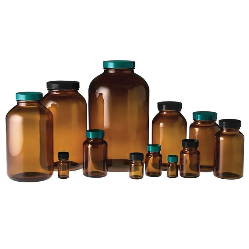 16oz Amber Glass Boston Round Bottles (Cap Not Included) - 12/Case, Amber Type III UV Resistant 28-400