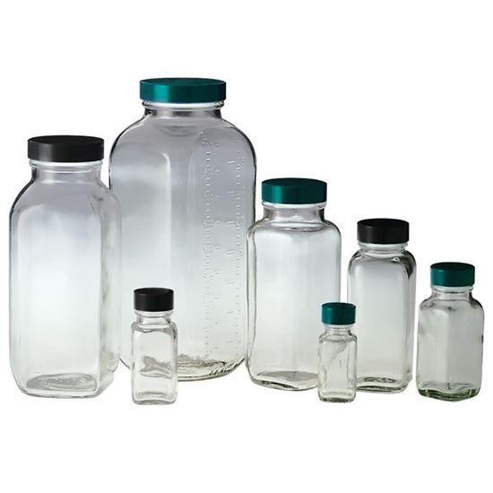 BOTTLES, SQUARE, WIDE MOUTHS, CLEAR 