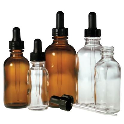 BOTTLES, DROPPER, CLEAR OR AMBER, ROUND