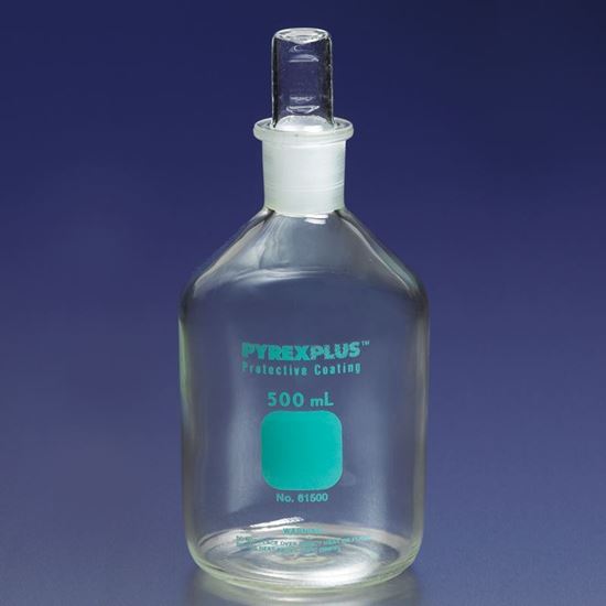 BOTTLES, REAGENT, NARROW MOUTHS, PROTECTIVE COATING*, PYREX® STOPPERS, PYREXPLUS®