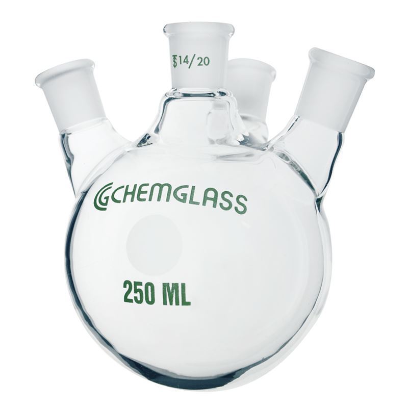 6 L Capacity 24/40 Side Joint ACE Glass Incorporated Round Bottom 34/45 Center Joint Angled ACE Glass 6948-110 Three Neck Boiling Flask 