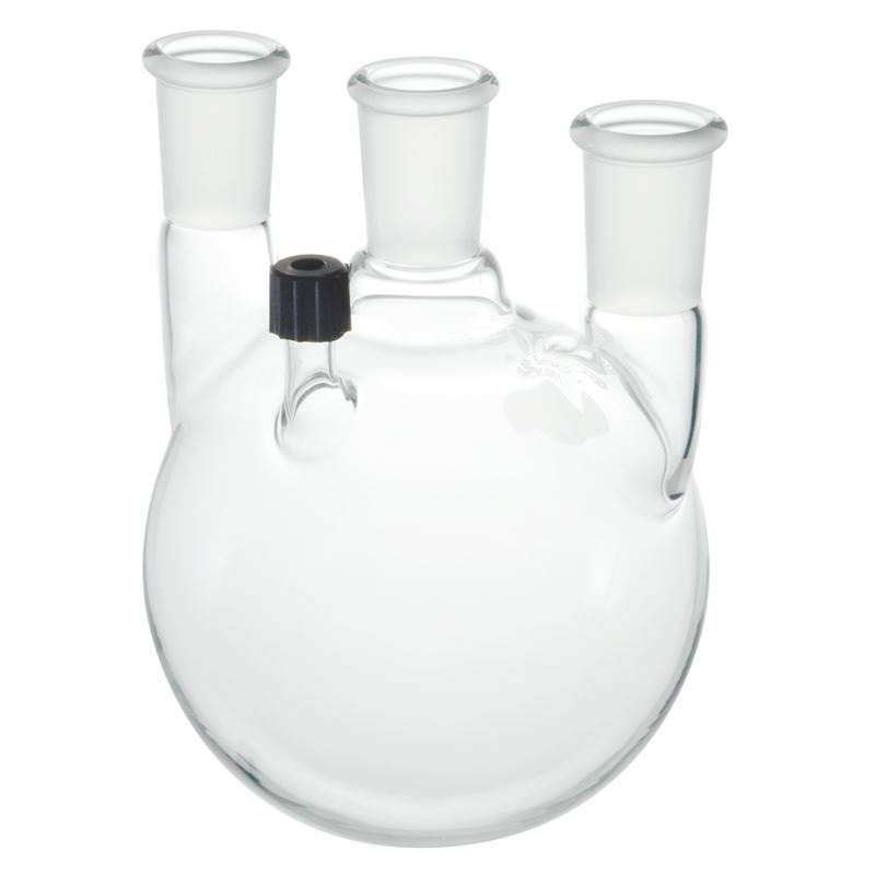 Round Bottom 24/40 Center Joint 500 mL Capacity Heavy Wall ACE Glass 6927-222 Two Angled Side Neck Boiling Flask 24/40 Side Joint 