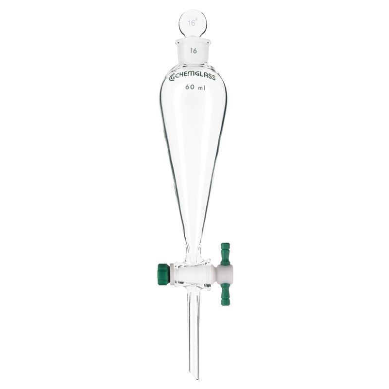 ACE GLASS 7226-12 Separator Funnel Squibb Pear Shaped 500 mL Capacity ACE Glass Incorporated PTFE Stopper Glass Stopcock