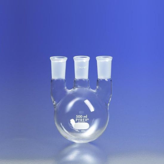 FLASKS, THREE NECKS, VERTICAL TYPE, 24/40 JOINTS, PYREX®