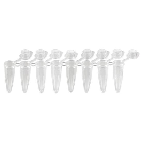 PCR REACTION 8-TUBE STRIPS, 0.2ML, CLEAR, WITH ATTACHED FLAT CAPS