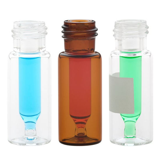 LARGE OPENING VIALS WITH 0.3mL FUSED INSERTS, AMBER VIALS - CLEAR VIALS, 9MM THREAD