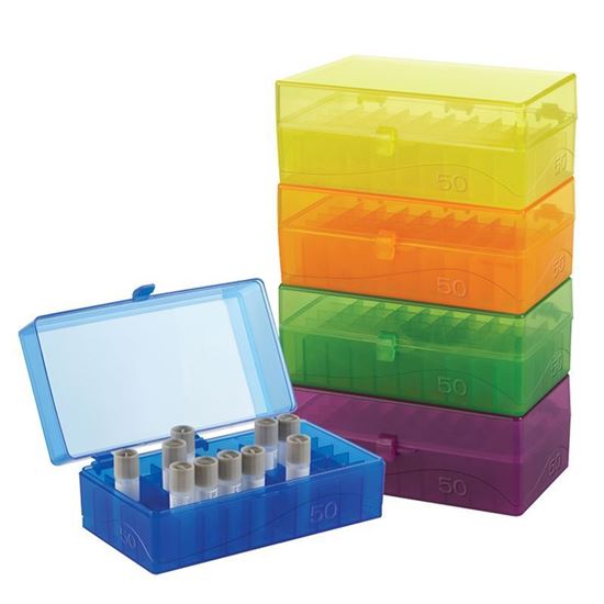 MICROTUBE STORAGE BOX, HINGED, ASSORTED COLORS, 50-WELL