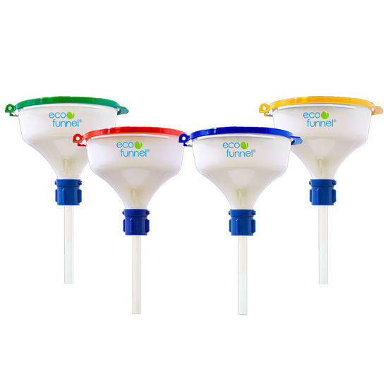 8" ECO FUNNEL®, COLOR CODED FLAT LIDS, WITH 38mm CAP ADAPTER (FITS 38-430 OR GL38)