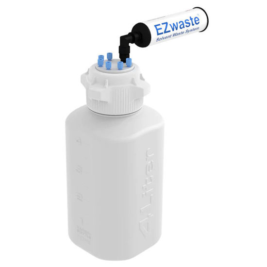 CGF-3322-01 4L EZWASTE® SAFETY VENT BOTTLE, HDPE, WITH 83B VERSACAP®, 6 PORTS FOR 1/8'' OD TUBING AND A CHEMICAL EXHAUST FILTER