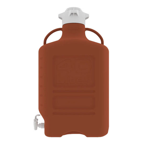 CGF-1500-13 40L (10 GAL) AMBER HIGH DENSITY POLY ETHYLENE (HDPE) CARBOY WITH 120MM CAP AND SPIGOT