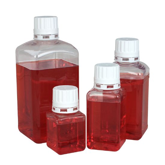 BOTTLES, MEDIA, SQUARE, STERILE, PETG, GRADUATED, TAMPERPROOF CAP