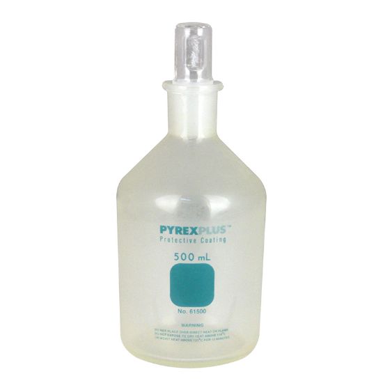 BOTTLES, REAGENT, NARROW MOUTHS, PROTECTIVE COATING*, PYREX® STOPPERS, PYREXPLUS®