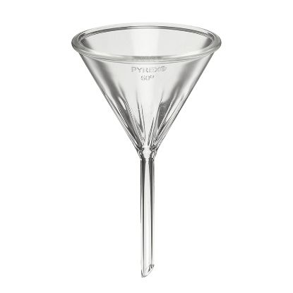 FUNNELS, FLUTED, 60° ANGLE, SHORT STEM, PYREX®