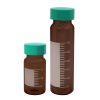 SAMPLE VIALS, AMBER WITH GRADUATIONS AND MARKING SPOTS, UREA GREEN THERMOSET SOLID CAPS WITH F217 FOAM BACKED PTFE LINERS, LAB-PACS
