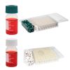 SAMPLE VIALS, CLEAR WITH GRADUATIONS AND MARKING SPOTS, OPEN TOP CAP WITH TFE SEPTA OR SOLID WHITE CAPS WITH TFE SEPTA, CLEAR PETG TRAYS WITH SLIDE OR LIFT OFF DUST COVERS