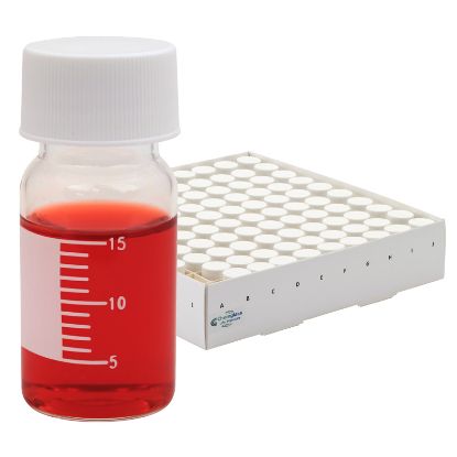 STORAGE VIALS, CLEAR WITH GRADUATIONS AND MARKING SPOTS, SOLID WHITE CAPS WITH TFE SEPTA, SBS COATED WHITE TRAYS WITH PARTITIONS