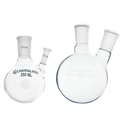 FLASKS, HEAVY WALL, ROUND BOTTOM, 2-NECKS, 250ML TO 2000ML