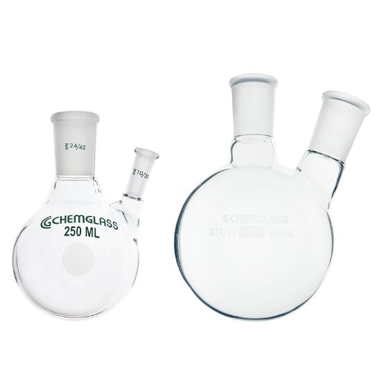 FLASKS, HEAVY WALL, ROUND BOTTOM, 2-NECKS, 250ML TO 2000ML