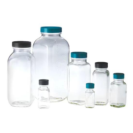 BOTTLES, SQUARE, WIDE MOUTHS, CLEAR