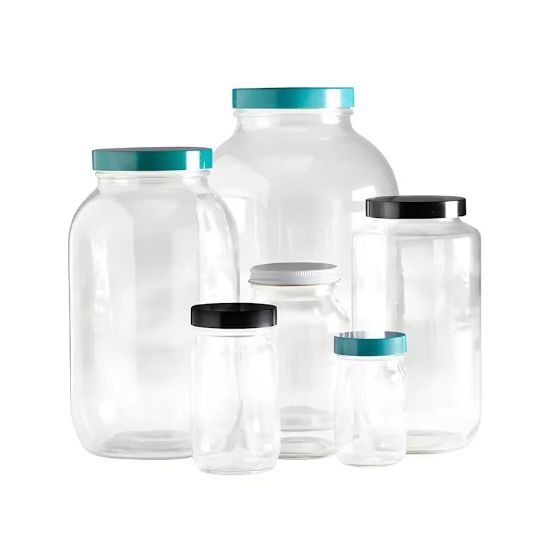 BOTTLES, WIDE MOUTHS, CLEAR