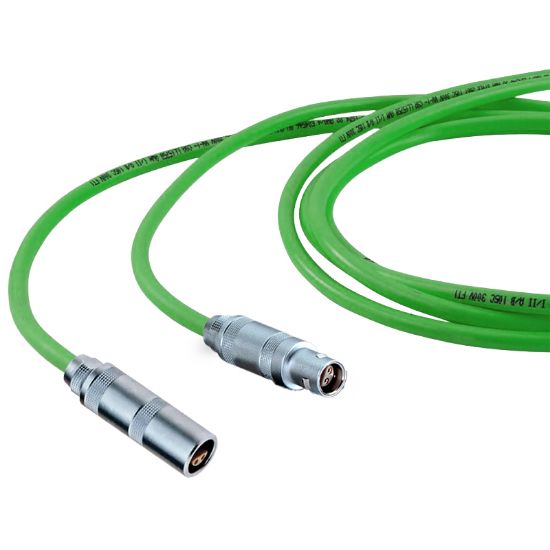 CABLE, GREEN SHIELDED, 12FT LEAD, LEMO CONNECTOR, STRAIN RELIEF SPRING MALE LEMO TO FEMALE LEMO