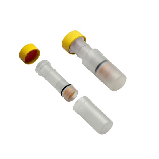 POLYPROPYLENE 12 X 32MM FILTER VIALS WITH HOLD -UP VOLUME, 0.5ML WITH PRE-SLIT PTFE/SILICONE LINED YELLOW POLYPROPYLENE SNAP CAPS