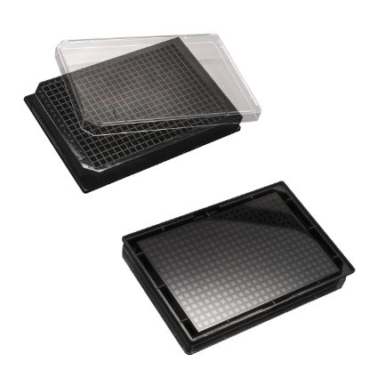 MICROPLATE, 384-WELL, 175UM, BLACK BODY IMAGING, KRYSTAL GLASS BOTTOM, WITH LID, PORVAIR